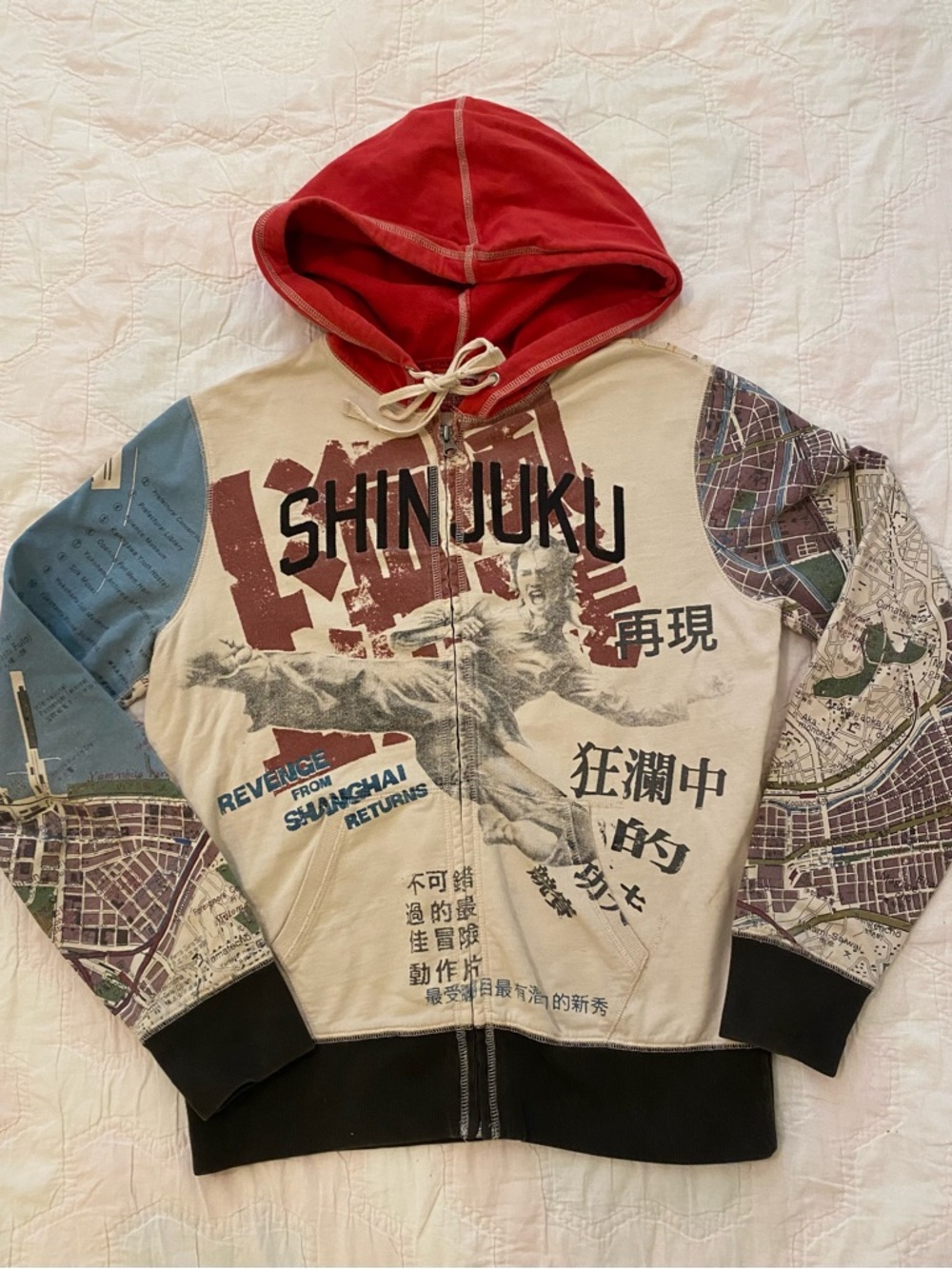 Rare Vintage Y2K Lucky Brand Shinjuku Japanese Graphics Zip Up Hoodie